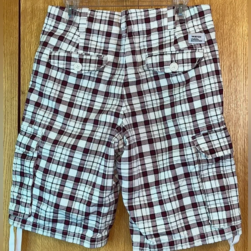 Matchstick Match size 32 Men Loose Fit Plaid Twill Cargo Shorts 6 Pockets VGUC